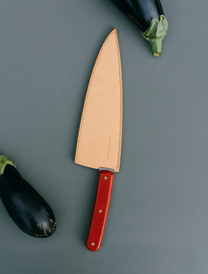 Open image in slideshow, LEATHER BLADE GUARD FOR FLORENTINE CHEF KNIVES
